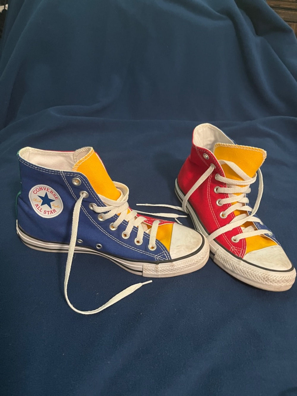 Converse High Top Colorblock Sneakers - Blue, Red & Yellow